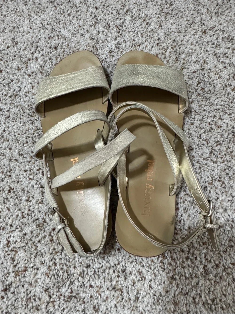 luxury rebel Leather Metallic Gold Strappy Flat Sandals